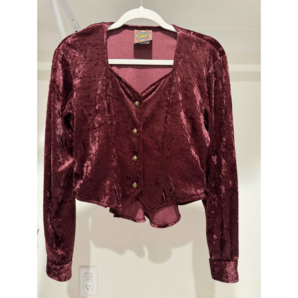 Circle T Velvet Cropped Shirt Long Sleeve Size Small